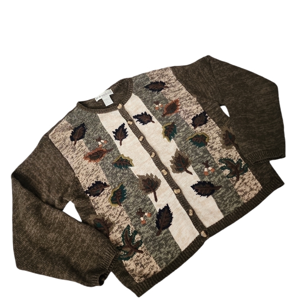 Vintage Dressbarn Fall Leaf Knit Cardigan Cottagecore Earthy L - Picture 11 of 12